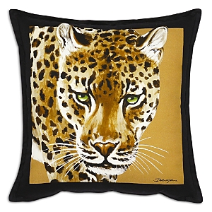 Shop Dolce & Gabbana Casa Leopard Canvas Cushion, 18x18 In Medium Beige