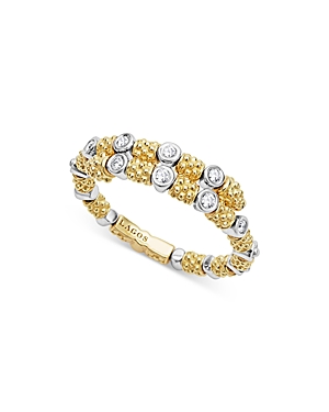 Lagos 18K White & Yellow Gold Signature Caviar Diamond Coil Ring