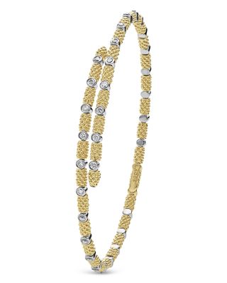 18K White & Yellow Gold Signature Caviar Diamond Superfine Cuff Coil Bracelet