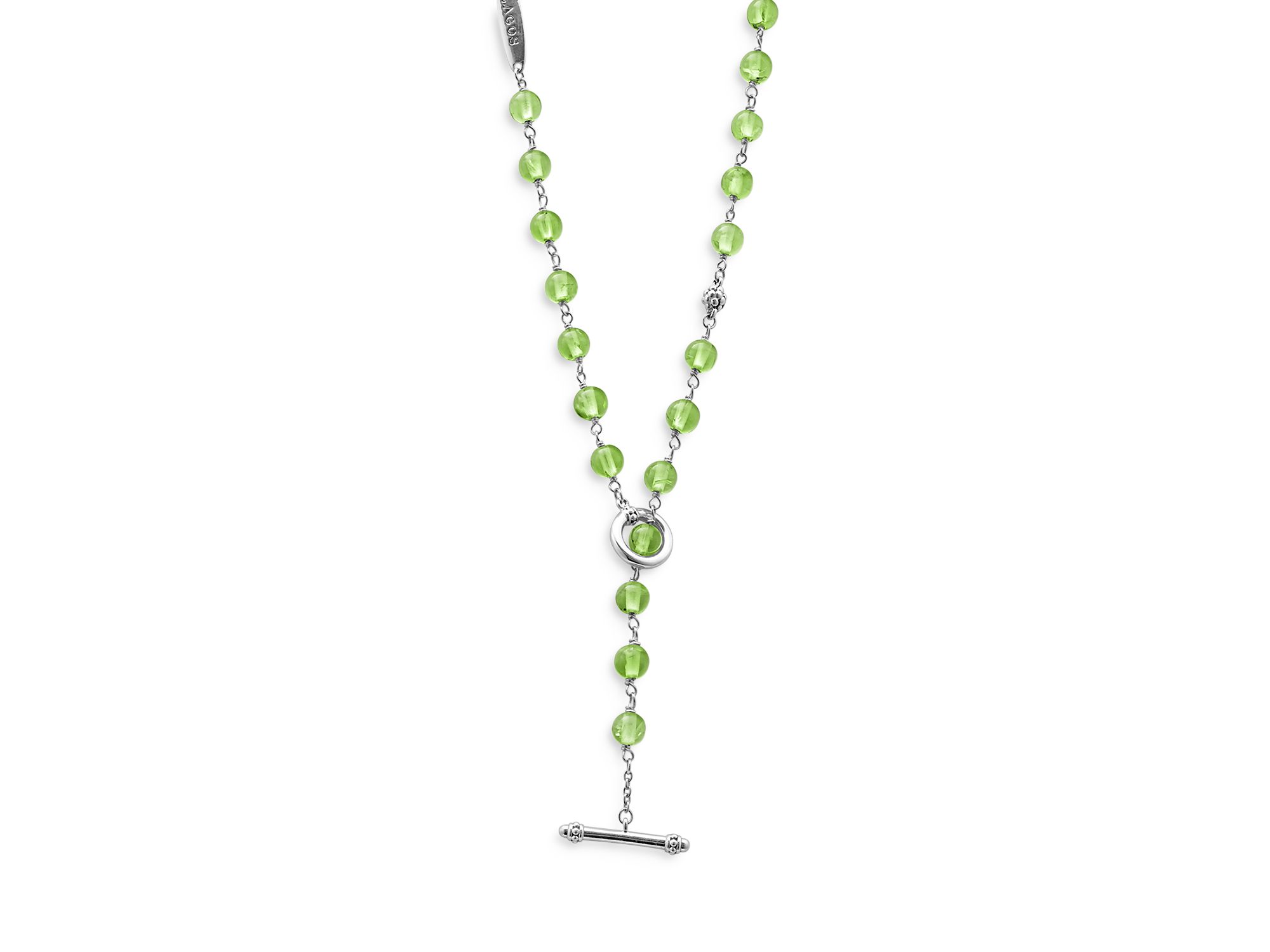 Sterling Silver Caviar Peridot Bead Station Necklace, 34" — Image 6