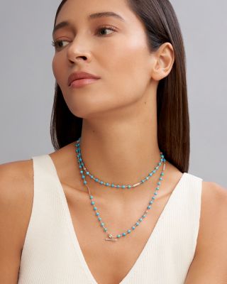 Sterling Silver Caviar Turquoise Bead Station Necklace, 34"