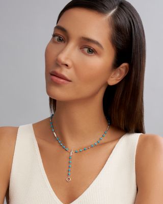 Sterling Silver Caviar Turquoise Bead Station Necklace, 16"-18"