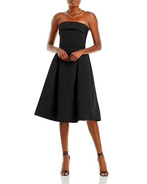 Shop Amsale Foldover Strapless Midi Dress In Black