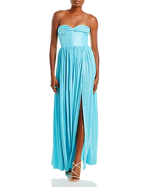 Bronx And Banco Florence Strapless Plisse Corset Gown In Light Blue