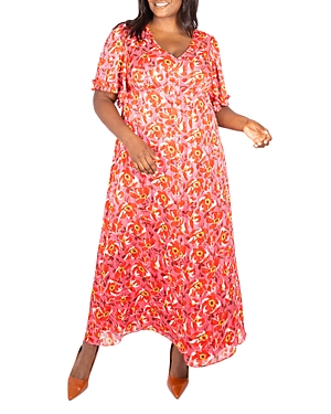 Maree Pour Toi Plus Ruffle Sleeve Maxi Dress In Pink