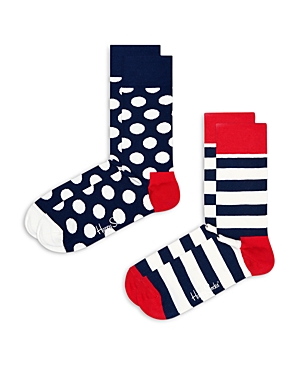 Shop Happy Socks Classic Cotton Blend Crew Socks, Pack Of 2 In Navy