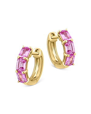 Bloomingdale's Pink Sapphire Huggie Hoop Earrings In 14k Yellow Gold-100% Exclusive In Pink/gold