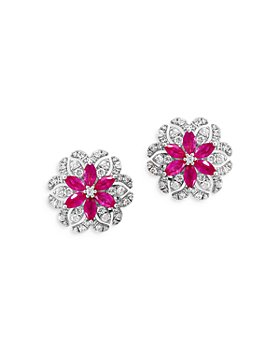Bloomingdale's - Ruby & Diamond Flower Stud Earrings in 14K White Gold - 100% Exclusive