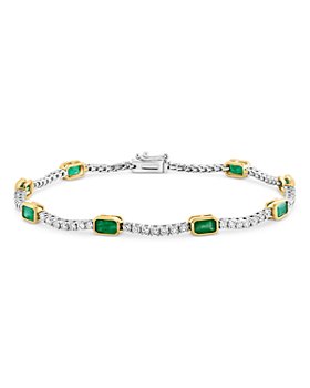Bloomingdale's - Emerald & Diamond Station Tennis Bracelet in 14K Yellow and White Gold - 100% Exclusive