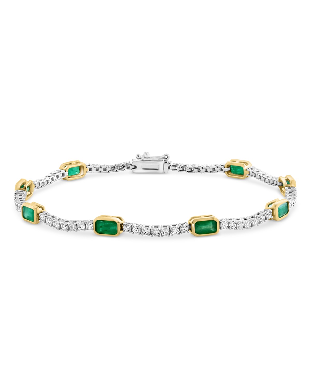 Bloomingdale's Fine Collection Emerald & Diamond Station Tennis Bracelet in 14K Yellow and White Gold in Green/White