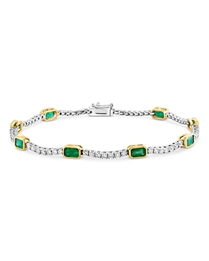 Bloomingdale's Emerald & Diamond Station Tennis Bracelet In 14k Yellow And White Gold - 100% Exclusive In Green/white