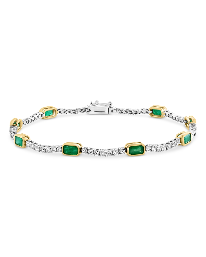 Bloomingdale's Fine Collection Emerald & Diamond Station Tennis Bracelet in 14K Yellow and White Gold