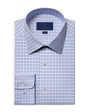 Shop David Donahue Trim Fit Twill Check Dress Shirt In White/blue