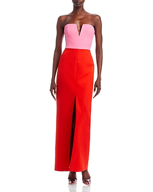 Bcbgmaxazria Color Blocked Strapless Gown In Red Combo