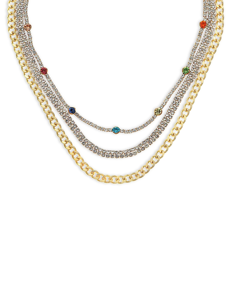 Ettika Chain Link & Cubic Zirconia Rainbow Necklace Set, 12-17 In Gold/multi
