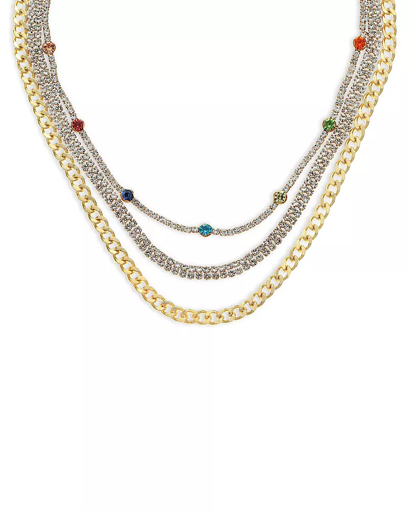 Ettika Chain Link & Cubic Zirconia Rainbow Necklace Set, 12