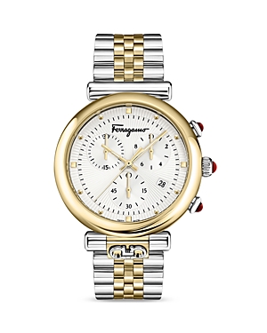Shop Ferragamo Ora Two Tone Stainless Steel Chronograph Watch, 40mm In White/two-tone