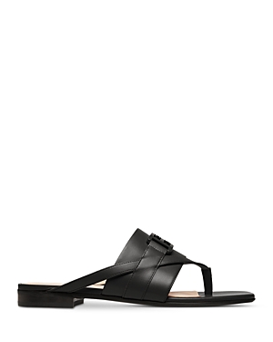 BALLY WOMEN'S ELIA SQUARE TOE LOGO ACCENT BLACK SLIDE SANDALS