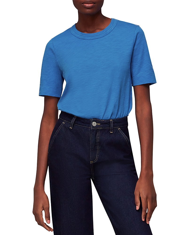 Whistles Rosa Cotton Double Trim Tee In Blue