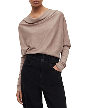 Allsaints Ridley Cowl Neck Cropped Sweater In Ash Pink Marl