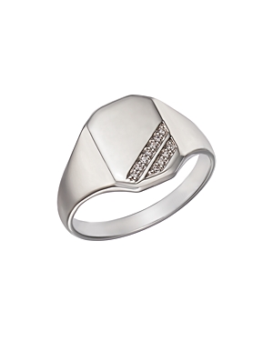 Men's Signet Ring in 14K White Gold with Diamond Accents - 100% Exclusive