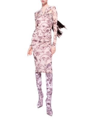 knee length dresses for ladies Tattoo Print Mesh Midi Dress