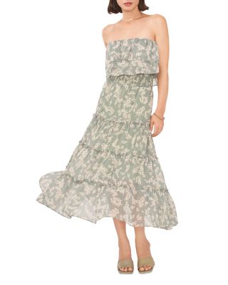 1.STATE - Floral Print Bandeau Tiered Midi Dress