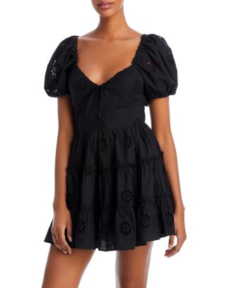 AQUA Puff Sleeve Eyelet Mini Dress - 100% Exclusive | Bloomingdale's
