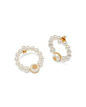 kate spade new york Pearls On Pearls Emblem Imitation Pearl Front Facing Hoop Earrings in Gold Tone