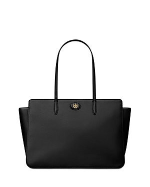 Shop Tory Burch Robinson Pebbled Leather Medium Tote In Black/brass