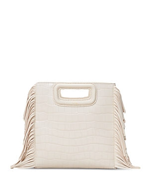 Shop Maje M Embossed Leather Bag In Vanilla