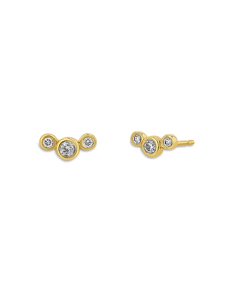 Zoë Chicco 14k Yellow Gold Small Triple Graduated Diamond Curved Bezel Stud Earrings In Gold