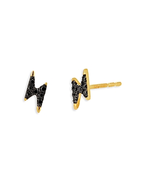Rachel Reid 14K Yellow Gold Black Diamond Lightning Bolt Stud Earrings