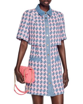 Sandro - Amadora Denim Trim Houndstooth Tweed Mini Dress