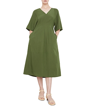 Vince Short-sleeve V-neck Dress In Herb