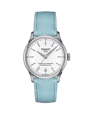 Shop Tissot Chemin Des Tourelles Powermatic 80 Watch, 34mm In Silver/blue