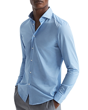 Shop Reiss Nate Slim Fit Cutaway Collar Jersey Button Front Shirt In Soft Blue