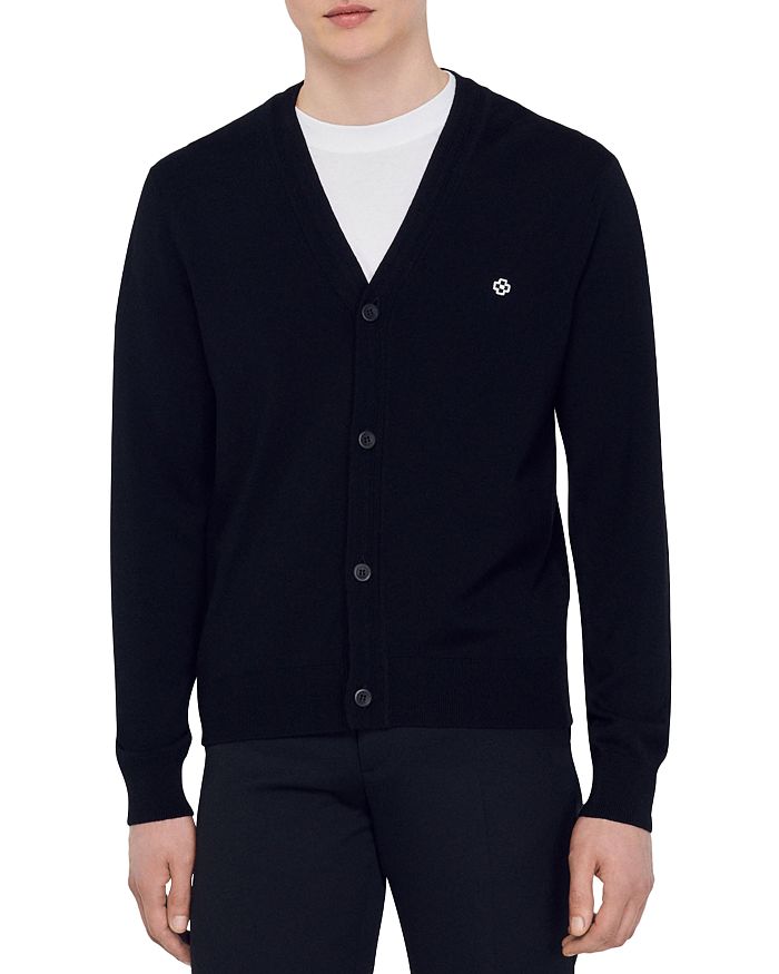 Sandro Wool Square Cross Patch V Neck Cardigan | Bloomingdale's