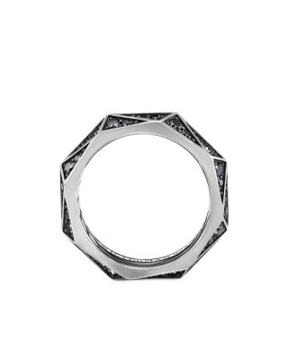 Men's Torqued Faceted Band Ring in Sterling Silver with Pav&eacute; Black Diamonds