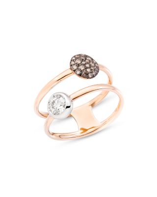 Pomellato - 18K Rose Gold Sabbia White & Brown Diamond Double Row Ring