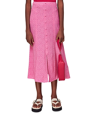Shop Whistles Diagonal Fleck Print Button Front Midi Skirt In Pink/multi