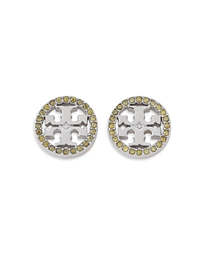 TORY BURCH CRYSTAL CIRCLE LOGO STUD EARRINGS