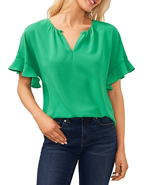Shop Cece Ruffle Sleeve Drop Shoulder Blouse In Vivid Green