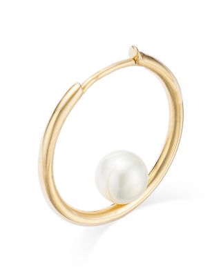 14K Yellow Gold White Pearls Cultured Freshwater Pearl Huggie Hoop Earrings
