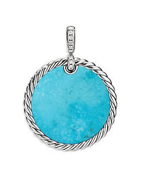 David Yurman - Sterling Silver DY Elements® Disc Pendant with Mother-of-Pearl, Turquoise & Diamonds