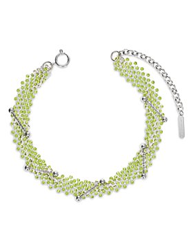 Justine Clenquet - Acid Barbell & Crystal Mesh Choker Necklace in Palladium Tone, 12.2"-14.95"