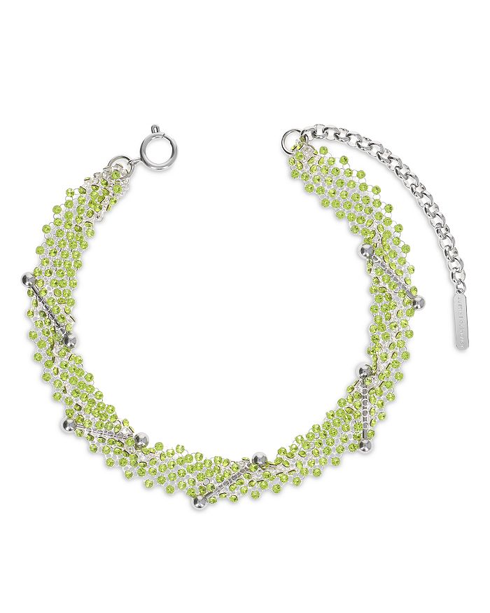 Justine Clenquet Acid Barbell & Crystal Mesh Choker Necklace in Palladium Tone, 12.2"-14.95 ...