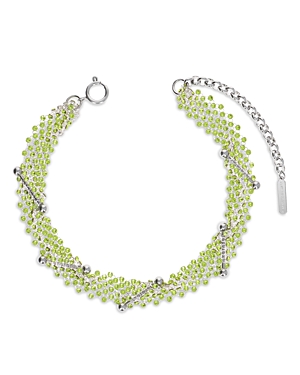 Justine Clenquet Acid Barbell & Crystal Mesh Choker Necklace In Palladium Tone, 12.2-14.95 In Green/silver