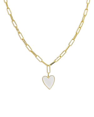 Aqua Jamie White Heart Paperclip Link Pendant Necklace In 18k Gold Plated Sterling Silver, 16-18 - 100% E In White/gold