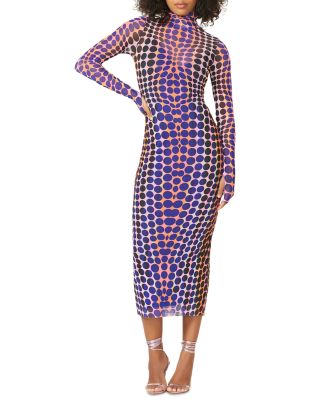 AFRM Shailene Dot Print Mesh Turtleneck Midi Dress | Bloomingdale's